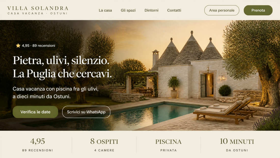 Home page del sito di Villa Solandra